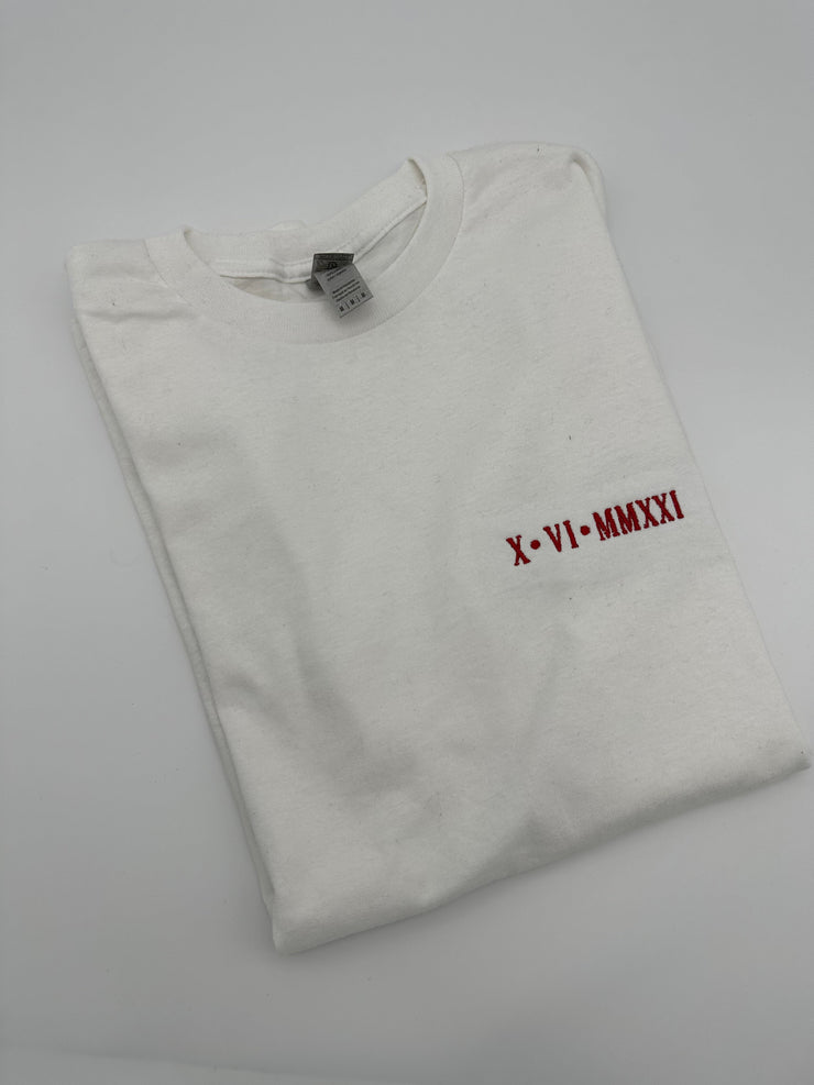 Embroidered Roman Numeral Date T-Shirts